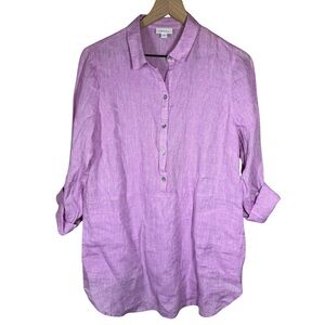 J. Jill Love Linen SMALL Tunic Roll Tab Beach Pockets Coastal Lightweight